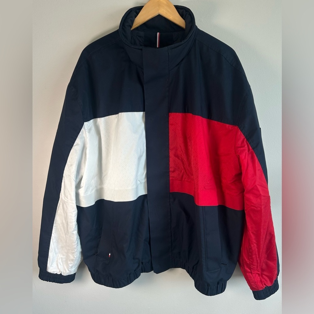 Tommy Hilfiger Men's Logo Flag Bomber Jacket Navy Red White Size XXL NWOT $199